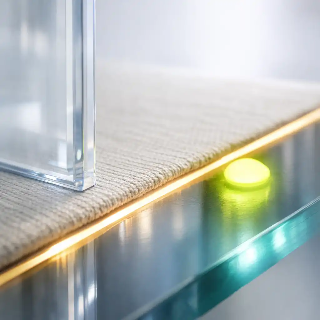 Transluzente Materialoberfläche mit Aqua- und Lime-Lichtreflex