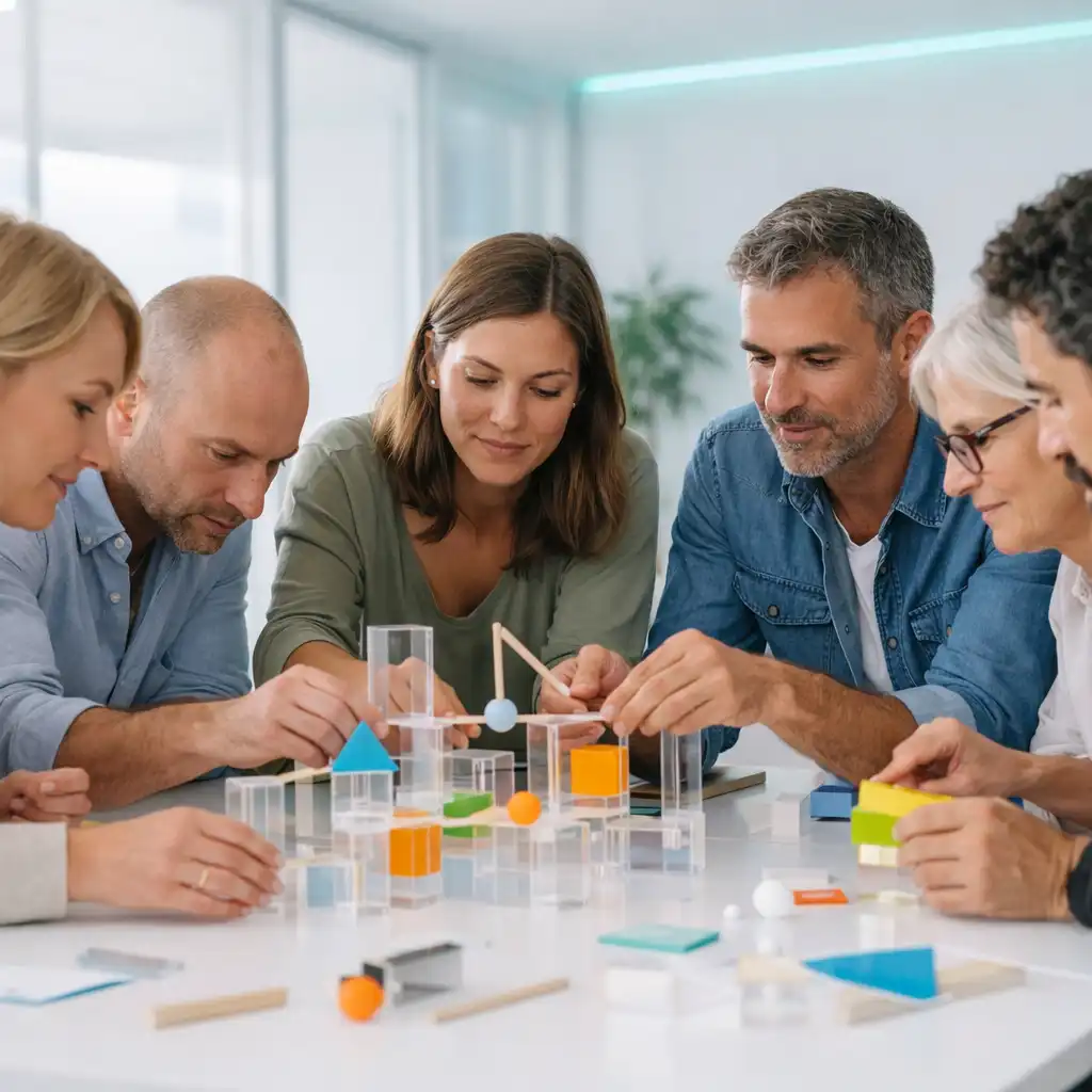 Team arbeitet gemeinsam an einer modularen Aufgabe
