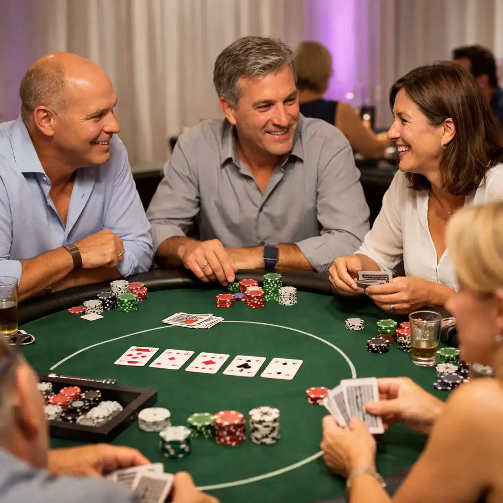 Echter Blackjack- oder Pokertisch mit Karten und Chips bei einer persönlichen Eventinteraktion